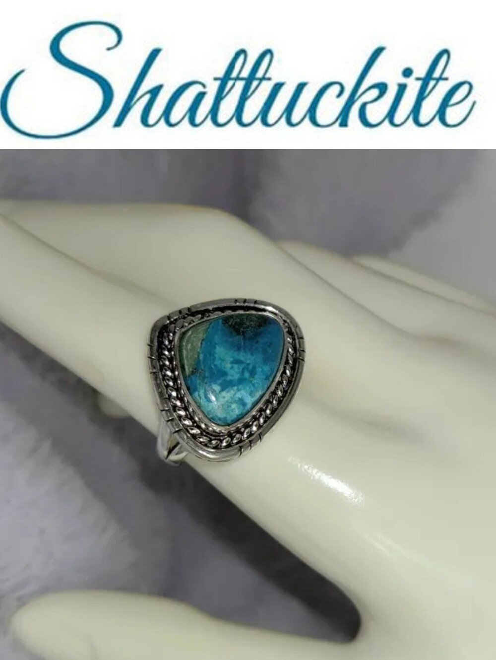 Memorizing Natural Shattuckite Gemstone Dainty Handmade Halo Ring - Picture 8 of 11